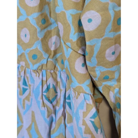 Jessica Simpson Womens Boho Tiered Dress M Multicolor Geometric Print Long Sleev - Picture 2 of 6